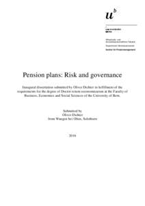 Wirtschafts- und Sozialwissenschaftliche Fakultät Departement Betriebswirtschaft Institut für Finanzmanagement  Pension plans: Risk and governance