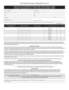 Plainfield Park District Registration Form Return this form to the Plainfield Park District by Mail, 24 Hour Drop Box, or Walk-in Recreation / Administration Center • 23729 W. Ottawa Street, Plainfield, IL[removed]Family