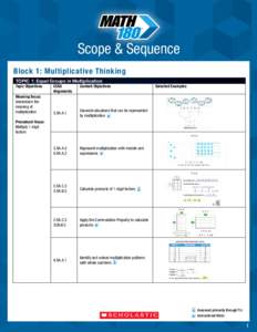 Scope & Sequence Block 1: Multiplicative Thinking TOPIC 1: Equal Groups in Multiplication Topic Objectives Meaning focus: Understand the