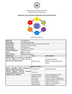 The University of the State of New York The State Education Department DIAGNOSTIC TOOL FOR SCHOOL AND DISTRICT EFFECTIVENESS (DTSDESchool Year BEDS Code
