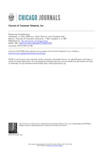 Journal of Consumer Research, Inc.  Humorous Complaining Author(s): A. Peter McGraw, Caleb Warren, and Christina Kan Source: Journal of Consumer Research, (-Not available-), p. 000 Published by: The University of Chicago