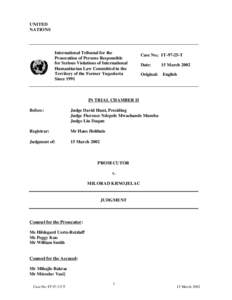 UNITED NATIONS International Tribunal for the Prosecution of Persons Responsible for Serious Violations of International