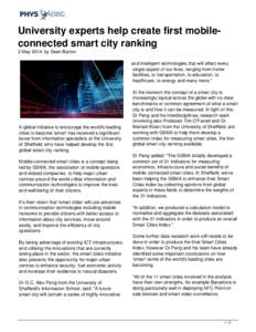 University experts help create first mobile-connected smart city ranking