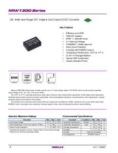 MIW1300 Series 3W, Wide Input Range DIP, Single & Dual Output DC/DC Converter Key Features