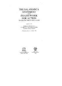 World Conference on Special Needs Education: Access and Quality; The Salamanca Statement and Framework for Action on Special Needs Education; 1994