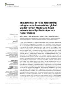 The potential of flood forecasting using a variable-resolution global Digital Terrain Model and flood extents from Synthetic Aperture Radar images