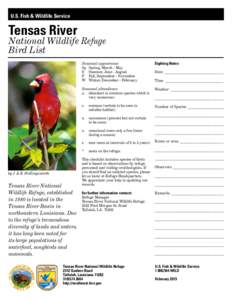 U.S. Fish & Wildlife Service  Tensas River National Wildlife Refuge Bird List