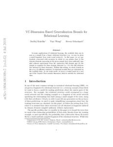 arXiv:1804.06188v2 [cs.LG] 4 JulVC-Dimension Based Generalization Bounds for Relational Learning Ondˇrej Kuˇzelka∗