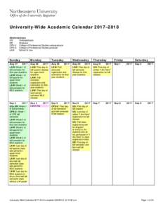 University-Wide Academic Calendar 2017–2018 Abbreviations UG Undergraduate GR Graduate