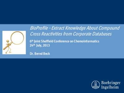 BioProfile - Extract Knowledge About Compound Cross Reactivities from Corporate Databases 6th Joint Sheffield Conference on Chemoinformatics 24th July, 2013 Dr. Bernd Beck