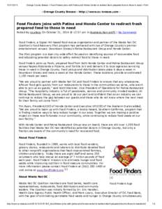 Orange County Breeze » Food Finders joins with Patina and Honda Center to redirect fresh prepared food to those in need » Print - Orange County Breeze - http://www.oc-breeze.com -
