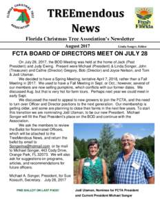 TREEmendous News Florida Christmas Tree Association’s Newsletter AugustLinda Songer, Editor