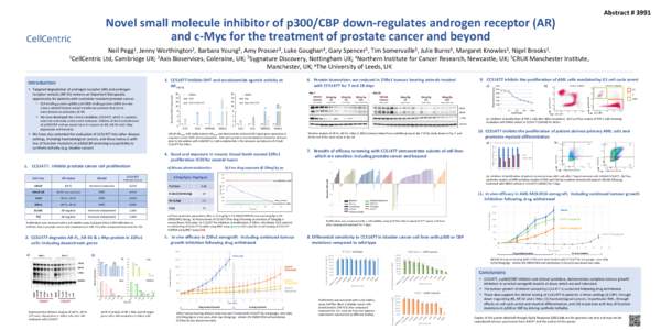 Abstract # 3991  Novel small molecule inhibitor of p300/CBP down-regulates androgen receptor (AR) and c-Myc for the treatment of prostate cancer and beyond  CellCentric