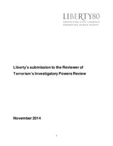 Liberty’s submission to the Reviewer of Terrorism’s Investigatory Powers Review November[removed]