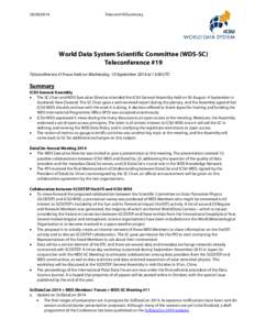 [removed]Telecon#19/Summary World Data System Scientific Committee (WDS-SC) Teleconference #19