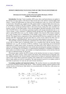 ICMARDENSITY DROP EFFECTS IN EVOLUTION OF THE TWO-FLUID INTERFACE S.N. Yakovenko Khristianovich Institute of Theoretical and Applied Mechanics SB RAS, Novosibirsk, Russia
