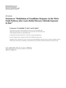 Erratum to “Modulation of Vasodilator Response via the Nitric Oxide Pathway after Acute Methyl Mercury Chloride Exposure in Rats”