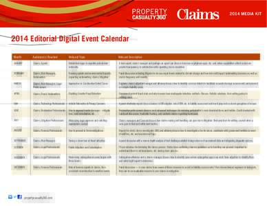 2014 MEDIA KITEditorial Digital Event Calendar Month	  Audience(s) Reached