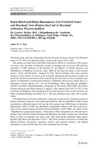 Sci & Educ:717–721 DOIs11191z BOOK REVIEW Karin Reich and Elena Roussanova: Carl Friedrich Gauss und Russland: Sein Briefwechsel mit in Russland