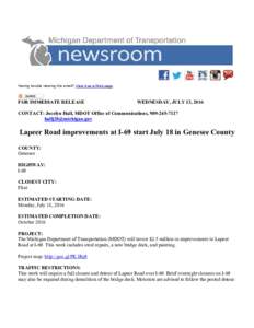 Microsoft Word - MEDIA RELEASE MDOT - Lapeer Road improvements at I-69.docx