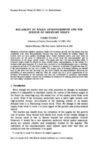 European Economic Review155. North-Holland  RELIABILITY OF POLICY ANNOUNCEMENTS EFFECTS OF MONETARY POLICY  AND THE