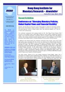 Hong Kong Institute for Monetary Research – Newsletter Twenty-Ninth Issue (MarchHong Kong Institute for Monetary Research 香港金融研究中心