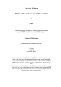University of Alberta  B IO - RELATION D ISCOVERY AND S PARSE L EARNING by