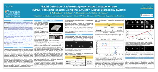 CRapid Detection of Klebsiella pneumoniae Carbapenemase (KPC) Producing Isolates Using the BACcel™ Digital Microscopy System  Carey-Ann D. Burnham