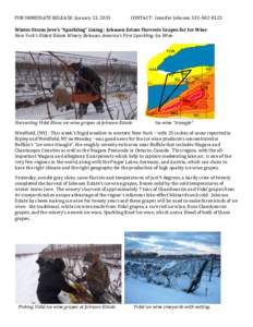 FOR IMMEDIATE RELEASE: January 23, 2013  CONTACT: Jennifer JohnsonWinter Storm Jove’s “Sparkling” Lining: Johnson Estate Harvests Grapes for Ice Wine New York’s Oldest Estate Winery Releases America