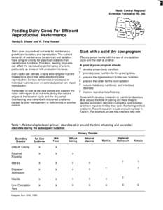 North Central Regional Extension Publication No. 366 Feeding Dairy Cows For Efficient Reproductive Performance Randy D. Shaver and W. Terry Howard
