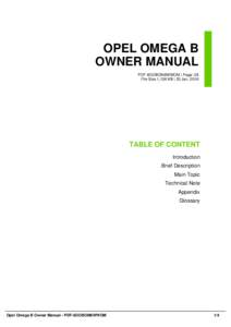OPEL OMEGA B OWNER MANUAL PDF-6OOBOM6WWOM | Page: 28 File Size 1,136 KB | 25 Jan, 2016  TABLE OF CONTENT
