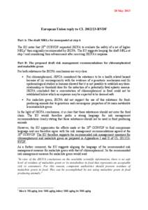 28 May[removed]European Union reply to CL[removed]RVDF Part A: The draft MRLs for monepantel at step 6 The EU notes that 20th CCRVDF requested JECFA to evaluate the safety of a set of higher MRLs1 than originally recommend