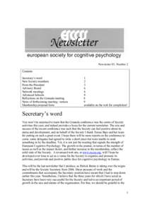Newsletter 03. Number 2 Contents Secretary’s word New Society members From the President Advisory Board