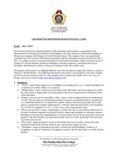 JEFF ATWATER  CHIEF FINANCIAL OFFICER STATE FIRE MARSHAL  CHANGES TO CHAPTER 633 EFFECTIVE JULY 1, 2013