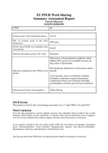 EU PSUR Work Sharing Summary Assessment Report Tarivid (Ofloxacin) SE/H/PSUR[removed]P-RMS