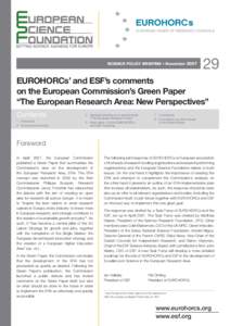 SCIENCE POLICY BRIEFING • NovemberEUROHORCs’ and ESF’s comments on the European Commission’s Green Paper