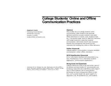 College Students’ Online and Offline Communication Practices