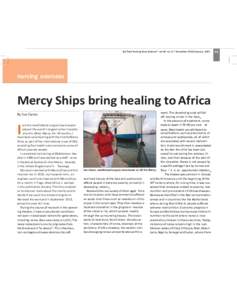 Kai Tiaki Nursing New Zealand * vol 20 no 11 * December 2014/Januarynursing overseas Mercy Ships bring healing to Africa By Sue Clynes