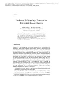 Y. Patzer, N. PinkwartInclusive-E-Learning - Towards an Integrated System Design. In: P. Cudd, L. De Witte: Studies in Health Technology and Informatics. Vol. 242: Harnessing the Power of Technology to Improve L