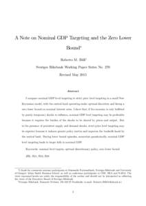 A Note on Nominal GDP Targeting and the Zero Lower Bound Roberto M. Billiy Sveriges Riksbank Working Paper Series No. 270 Revised May 2015
