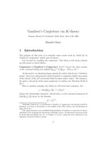 Vandiver’s Conjecture via K-theory Summer School on Cyclotomic fields, Pune, June 7-30, 1999 Eknath Ghate  1