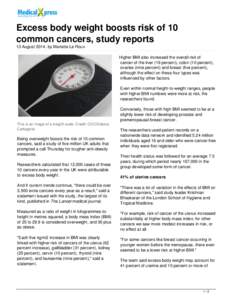 Excess body weight boosts risk of 10 common cancers, study reports