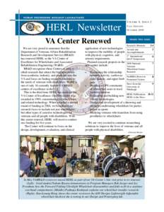 HUMAN ENGINEER ING RESEARCH LAB ORATORIES  V OLU M E 8 , I SSU E 2 HERL Newsletter VA Center Renewed