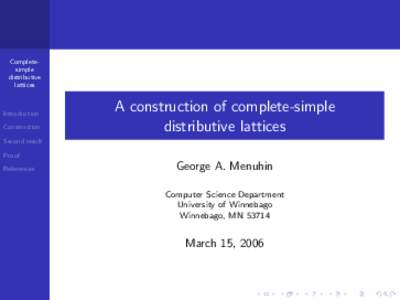 Completesimple distributive lattices Introduction Construction