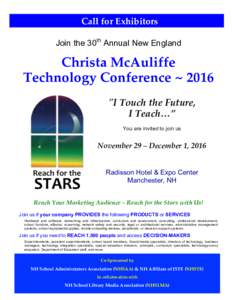 Call  for  Exhibitors   Join the 30th Annual New England Christa McAuliffe Technology Conference ~ 2016 