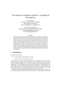 The Semantics–Pragmatics Interface: An Empirical Investigation Igor Douven Sciences, Normes, Décision (CNRS) Paris-Sorbonne University 