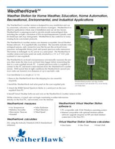WeatherHawkTM Weather Station for Home Weather, Education, Home Automation, Recreational, Environmental, and Industrial Applications The WeatherHawk weather station is designed for easy installation and use by consumers,