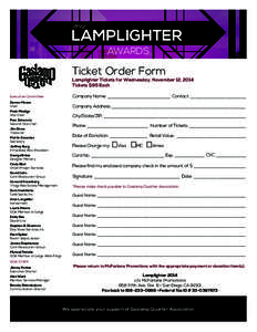 2014  LAMPLIGHTER AWARDS  Ticket Order Form
