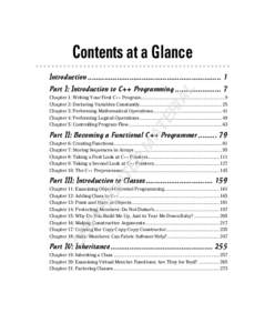 Contents at a Glance Introduction ................................................................ 1 AL  Part I: Introduction to C++ Programming ...................... 7