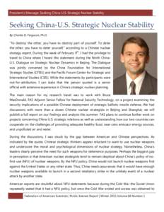 President’s Message: Seeking China-U.S. Strategic Nuclear Stability
